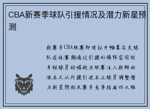CBA新赛季球队引援情况及潜力新星预测