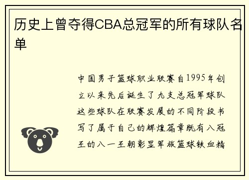 历史上曾夺得CBA总冠军的所有球队名单